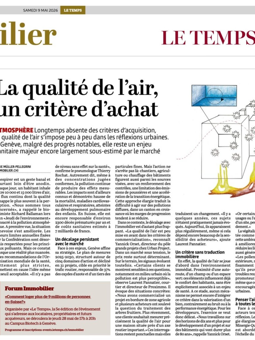 😍 𝐌𝐄𝐑𝐂𝐈 𝐀𝐔 𝐉𝐎𝐔𝐑𝐍𝐀𝐋 𝐋𝐄 𝐓𝐄𝐌𝐏𝐒 𝐏𝐎𝐔𝐑 𝐂𝐄𝐓 𝐀𝐑𝐓𝐈𝐂𝐋𝐄 🚀🍀

Le journal Le Temps met en lumière un sujet qui prend une importance croissante dans les réflexions immobilières : la qualité de l’air comme critère d’achat. 💚

Une réalité qui pousse de plus en plus d’acquéreurs à rechercher un cadre de vie plus sain, plus équilibré et davantage tourné vers le bien-être au quotidien. 🏡🔑

Et si l’immobilier de demain se construisait aussi autour de la qualité de vie ? 😉

🤗 Prenons le temps de nous rencontrer. Tout simplement.

PROXIMMO Agence Immobilière
Place Bel-Air 1, 1003 Lausanne
☎️ 021 351 08 08
📪 info@proximmo.ch
👉🏼 www.proximmo.ch

#immobilier #proximmo #LeTemps #presse #icionvend