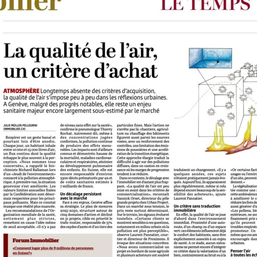 😍 𝐌𝐄𝐑𝐂𝐈 𝐀𝐔 𝐉𝐎𝐔𝐑𝐍𝐀𝐋 𝐋𝐄 𝐓𝐄𝐌𝐏𝐒 𝐏𝐎𝐔𝐑 𝐂𝐄𝐓 𝐀𝐑𝐓𝐈𝐂𝐋𝐄 🚀🍀

Le journal Le Temps met en lumière un sujet qui prend une importance croissante dans les réflexions immobilières : la qualité de l’air comme critère d’achat. 💚

Une réalité qui pousse de plus en plus d’acquéreurs à rechercher un cadre de vie plus sain, plus équilibré et davantage tourné vers le bien-être au quotidien. 🏡🔑

Et si l’immobilier de demain se construisait aussi autour de la qualité de vie ? 😉

🤗 Prenons le temps de nous rencontrer. Tout simplement.

PROXIMMO Agence Immobilière
Place Bel-Air 1, 1003 Lausanne
☎️ 021 351 08 08
📪 info@proximmo.ch
👉🏼 www.proximmo.ch

#immobilier #proximmo #LeTemps #presse #icionvend