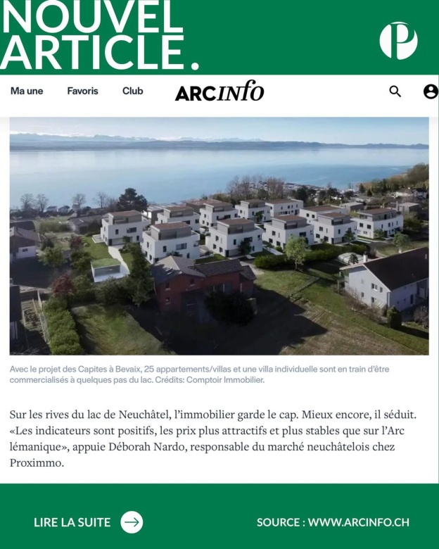 😊 MERCI À L’ARC INFO POUR CE NOUVEL ARTICLE 💚🤩

Deborah Nardo partage son avis à propos du marché Neuchâtelois, un sujet qui nous tient particulièrement à cœur chez Proximmo.

Dans cet article récemment publié, nous partageons notre regard sur un marché qui évolue aujourd’hui à deux vitesses : un littoral dynamique, porté par de nombreux projets et une demande soutenue, et un haut du canton plus contrasté, où les conditions sont plus exigeantes.

Entre patrimoine ancien et nouveaux projets, le marché neuchâtelois continue d’offrir de belles opportunités, aussi bien pour les acquéreurs que pour les investisseurs.

👉 Article complet : https://proximmo.ch/fr/actualites/a-neuchatel-un-marche-immobilier-a-deux-vitesses-mais-plein-d-elan

PROXIMMO Agence Immobilière
Ruelle W.-Mayor 2
CH - 2001 Neuchâtel

Place Bel-Air 1, 1003 Lausanne
☎️ 021 351 08 08
📪 info@proximmo.ch
👉🏼 www.proximmo.ch

#immobilier #neuchâtel #proximmo  #arcinfo #icionvend